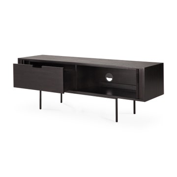 Meuble TV Roller Max -teck vernis noir-2 portes coulissantes-1 tiroir intérieur, L. 162cm