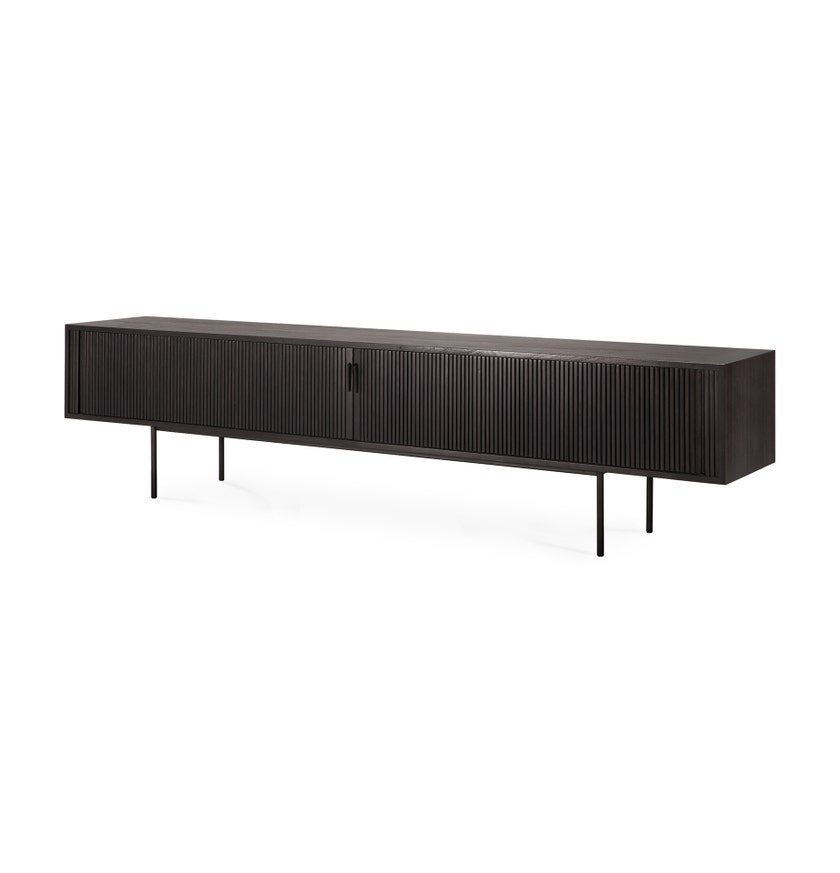 Meuble TV Roller Max -teck vernis noir-2 portes coulissantes-1 tiroir intérieur, L. 242cm