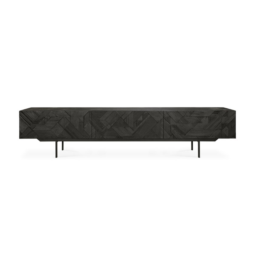Meuble TV GRAPHIC d'Ethnicraft, L.240 cm, 2 tiroirs / 1 porte abattante, Teck noir