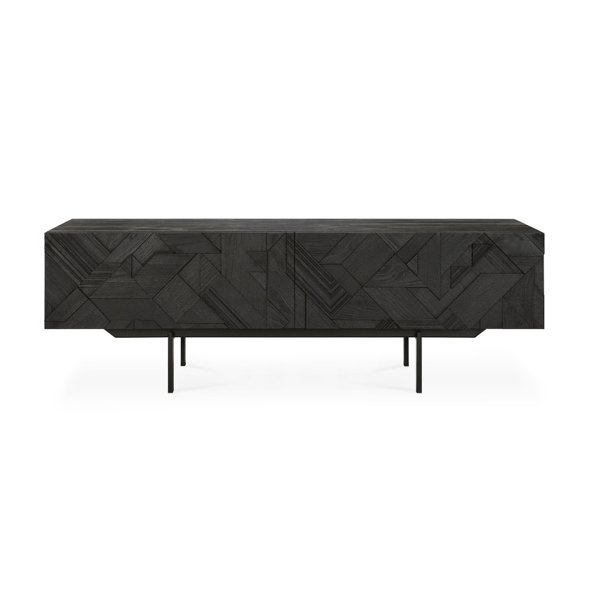 Meuble TV GRAPHIC d'Ethnicraft, L.160 cm, 1 tiroir / 1 porte abattante, Teck noir