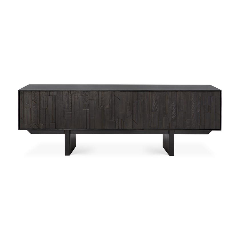 Meuble TV MOSAIC d'Ethnicraft, L.162 cm, 2 tiroirs / 1 porte abattante, Teck teinté noir Meuble TV MOSAIC d'Ethnicraft, L.162 cm, 2 tiroirs / 1 porte abattante, Teck teinté noir