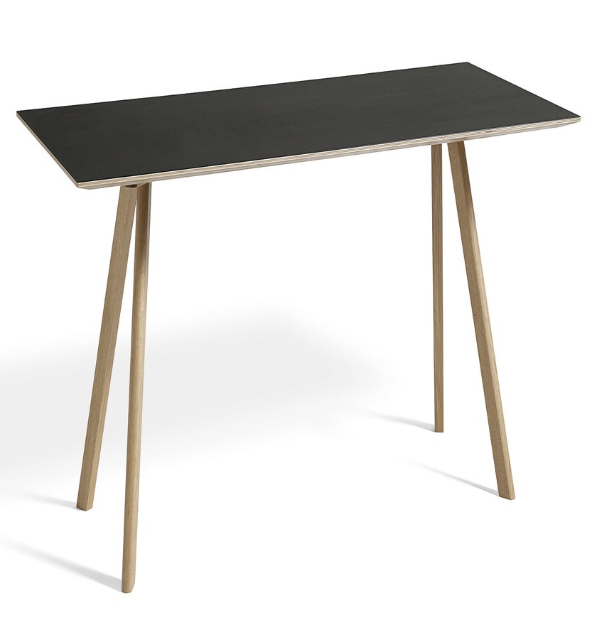 Table COPENHAGUE CPH30 de Hay, 200 X 90 CM, Plateau linoléum noir, Pieds en chêne vernis naturel