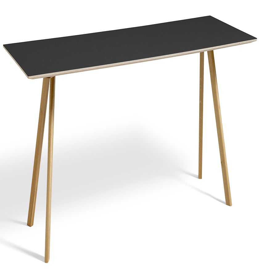 Table COPENHAGUE CPH30 250 X 90 CM de Hay, Plateau linoléum noir, Pieds en chêne vernis naturel