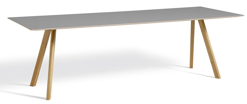 Table COPENHAGUE CPH30 250 X 90 CM de Hay, Plateau linoléum gris, Pieds en chêne vernis naturel Table COPENHAGUE CPH30 250 X 90 CM de Hay, Plateau linoléum gris, Pieds en chêne vernis naturel