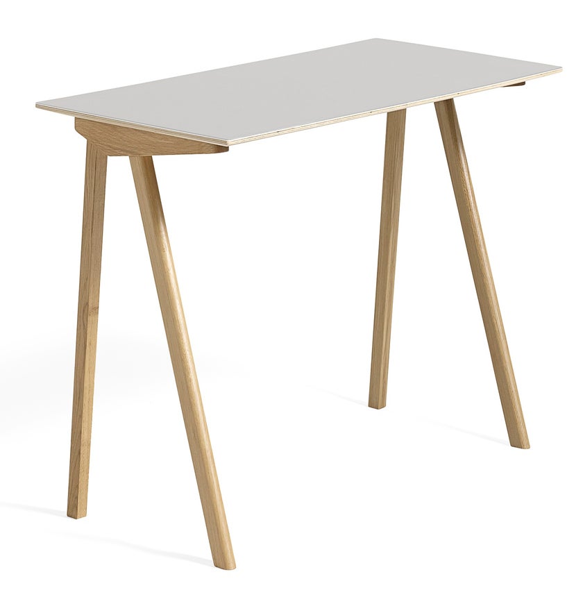 Bureau COPENHAGUE CPH90 en chêne, Structure chêne vernis naturel, Plateau laminé blanc
