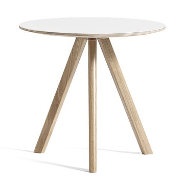 Table basse Ø.50 cm COPENHAGUE CPH 20 de Hay, Plateau blanc laminé, Pieds en chêne vernis naturel