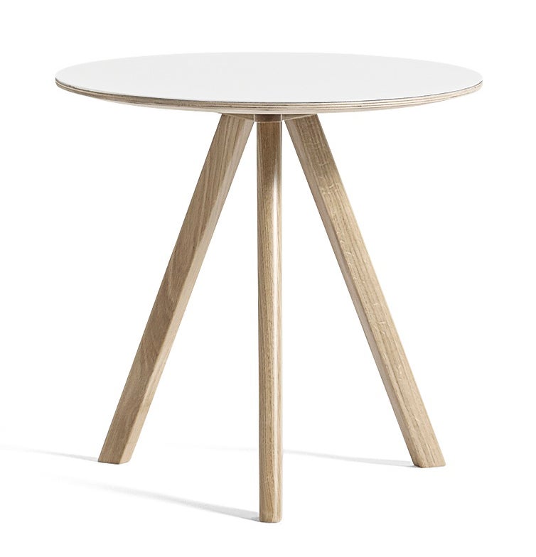 Table basse Ø.50 cm COPENHAGUE CPH 20 de Hay, Plateau blanc laminé, Pieds en chêne vernis naturel