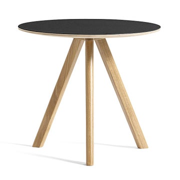Table basse Ø.50 cm COPENHAGUE CPH 20 de Hay, Plateau lino noir, Pieds en chêne vernis naturel