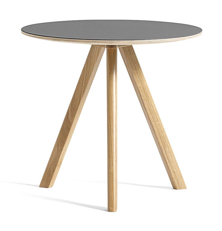 Table basse Ø.50 cm COPENHAGUE CPH 20 de Hay, Plateau lino gris, Pieds en chêne vernis naturel