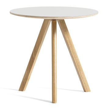 Table basse Ø.50 cm COPENHAGUE CPH 20 de Hay, Plateau lino blanc cassé, Pieds en chêne vernis naturel