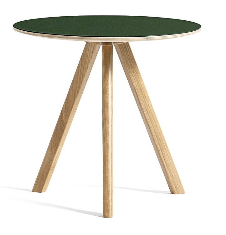 Table basse Ø.50 cm COPENHAGUE CPH 20 de Hay, Plateau lino vert, Pieds en chêne vernis naturel