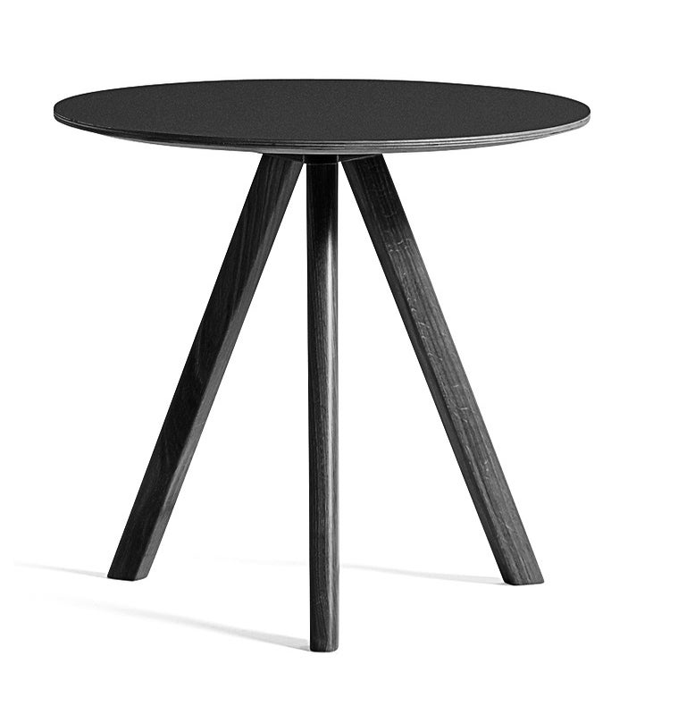 Table basse Ø.50 cm COPENHAGUE CPH 20 de Hay, Plateau lino noir, Pieds en chêne noir vernis naturel