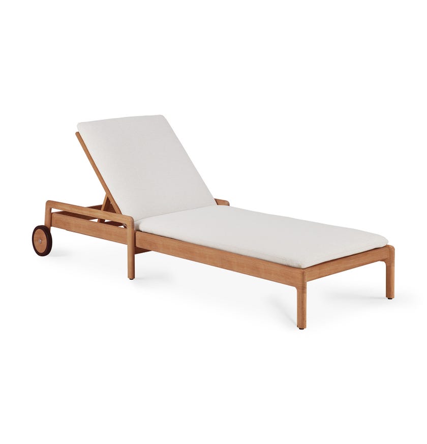Chaise longue de Jardin ajustable Jack - Teck - coussin fin tissu Off White