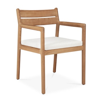 Chaise de jardin JACK avec accoudoirs en teck + coussin d'Ethnicraft, Off white