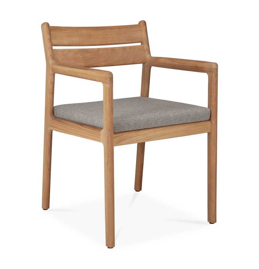 Chaise de jardin JACK avec accoudoirs en teck + coussin d'Ethnicraft, Moka