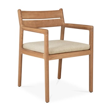 Chaise de jardin JACK avec accoudoirs en teck + coussin d'Ethnicraft, Natural