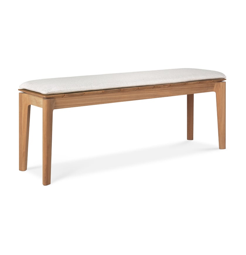 Banc de jardin Bok en teck d'Ethnicraft avec coussin, Off white, 137x35x49cm