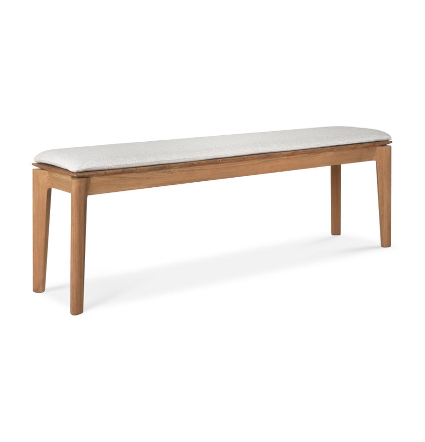 Banc de jardin Bok en teck d'Ethnicraft avec coussin, Off white, 162x35x49cm