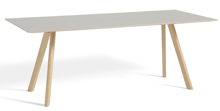 Table COPENHAGUE CPH30 200 X 90 CM de Hay, Plateau linoléum blanc cassé, Pieds en chêne vernis naturel Table COPENHAGUE CPH30 200 X 90 CM de Hay, Plateau linoléum blanc cassé, Pieds en chêne vernis naturel