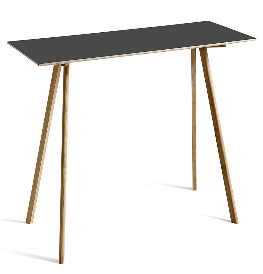 Table COPENHAGUE CPH30 200 X 80 X H.105 CM de Hay, Plateau linoléum noir, Pieds en chêne vernis naturel