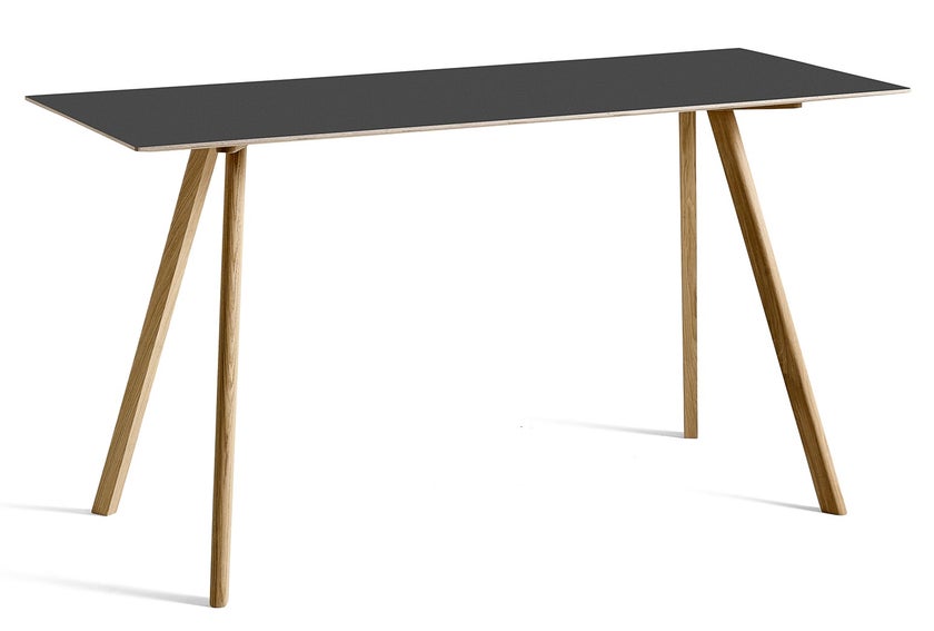 Table COPENHAGUE CPH30 200 X 80 X H.105 CM de Hay, Plateau linoléum noir, Pieds en chêne vernis naturel Table COPENHAGUE CPH30 200 X 80 X H.105 CM de Hay, Plateau linoléum noir, Pieds en chêne vernis naturel