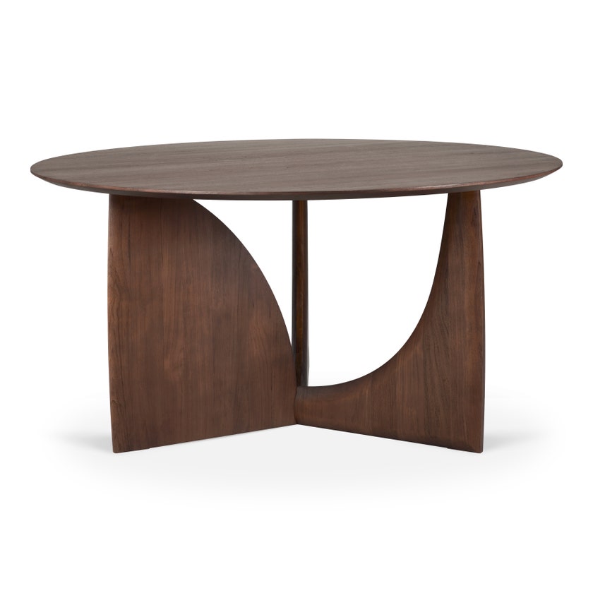 Table Geometric - teck vernis - brun - rond Table Geometric - teck vernis - brun - rond