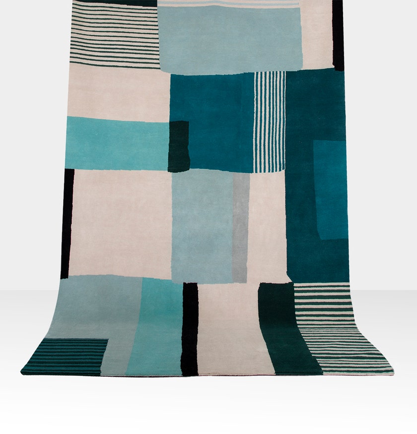 Tapis BORO de Sarah Lavoine, 170 x 240 cm, Bleu/Crème