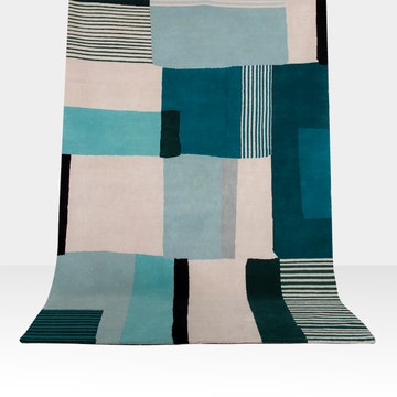 Tapis BORO de Sarah Lavoine, 200 x 300 cm, Bleu/Crème