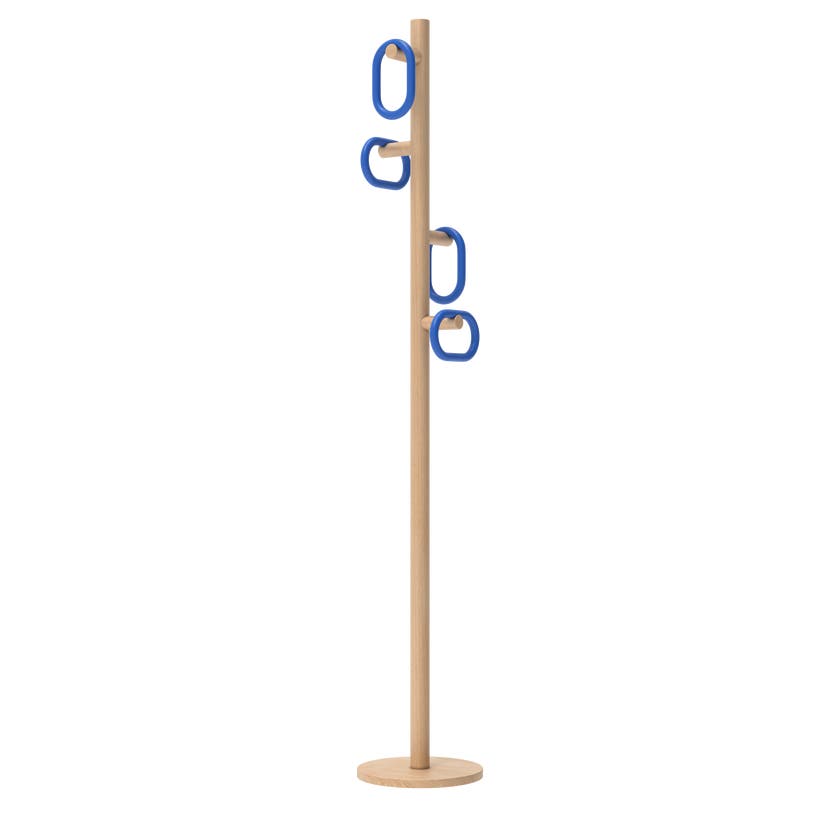 Portemanteau FERNAND, chêne naturel, chêne teinté bleu Portemanteau FERNAND, chêne naturel, chêne teinté bleu