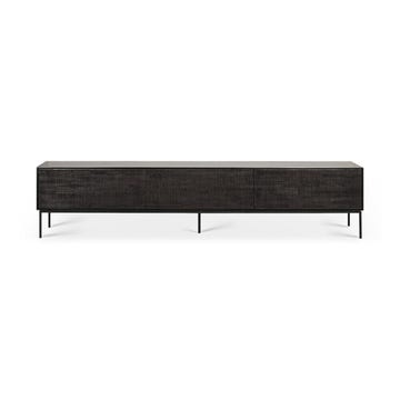 Meuble TV GROOVES d'Ethnicraft, L.242 cm, 1 porte abattante, 2 tiroirs, Teck vernis noir