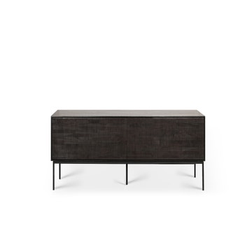 Meuble TV GROOVES d'Ethnicraft, L.162 cm, 1 porte abattante, 1 tiroir, Teck vernis noir