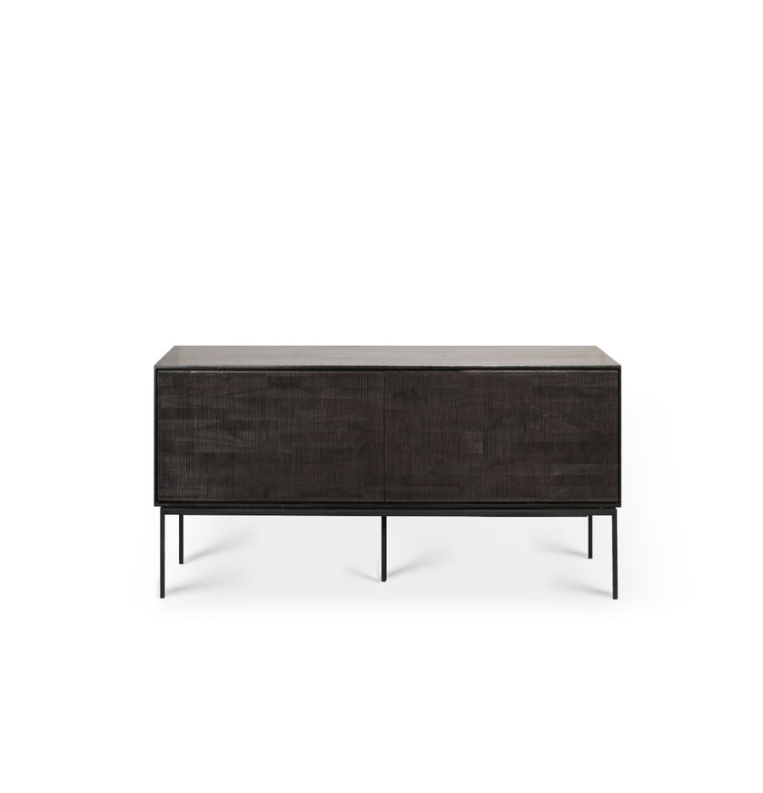 Meuble TV GROOVES d'Ethnicraft, L.162 cm, 1 porte abattante, 1 tiroir, Teck vernis noir