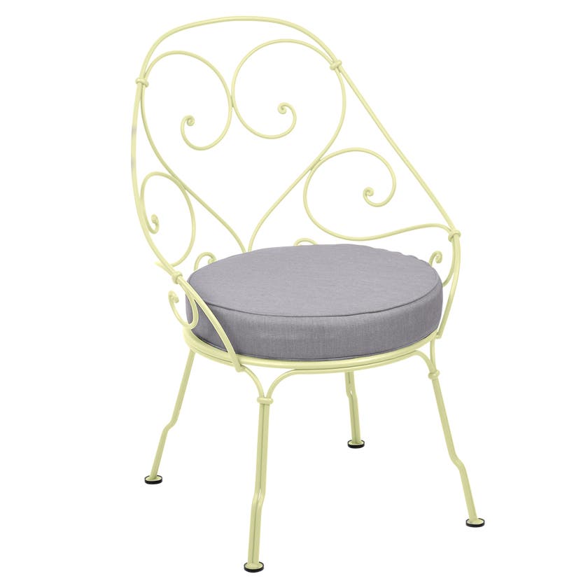 Fauteuil CABRIOLET de Fermob, Coussin Gris flanelle, Citron givré Fauteuil CABRIOLET de Fermob, Coussin Gris flanelle, Citron givré