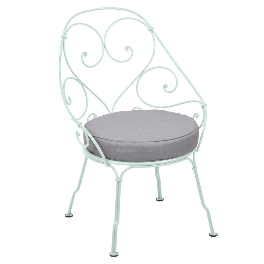 Fauteuil CABRIOLET de Fermob, Coussin Gris flanelle, Menthe glaciale Fauteuil CABRIOLET de Fermob, Coussin Gris flanelle, Menthe glaciale