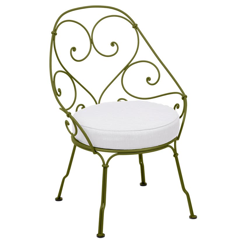 Fauteuil CABRIOLET de Fermob, Coussin Blanc grisé, Pesto Fauteuil CABRIOLET de Fermob, Coussin Blanc grisé, Pesto