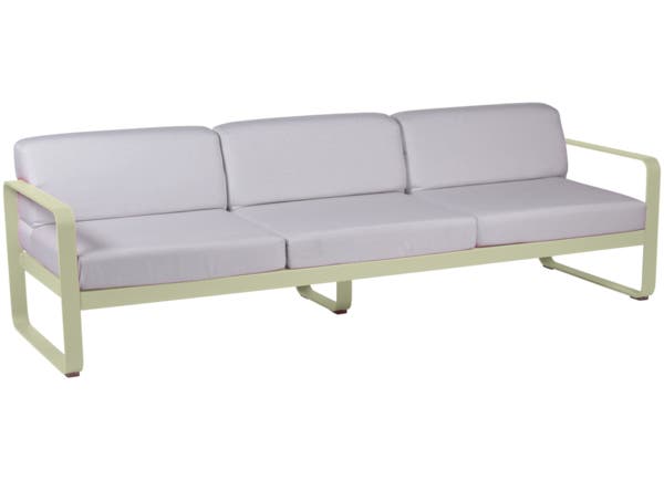 Canapé 3 places BELLEVIE de Fermob, Coussin blanc grisé, Tilleul Canapé 3 places BELLEVIE de Fermob, Coussin blanc grisé, Tilleul