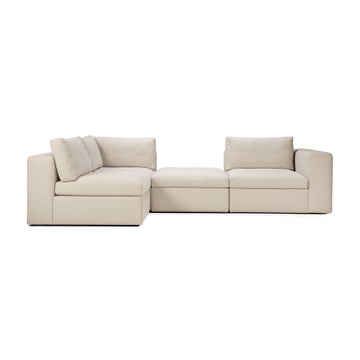 Canapé d'angle avec pouf central MELLOW de Ethnicraft, 4/5 places, Off white