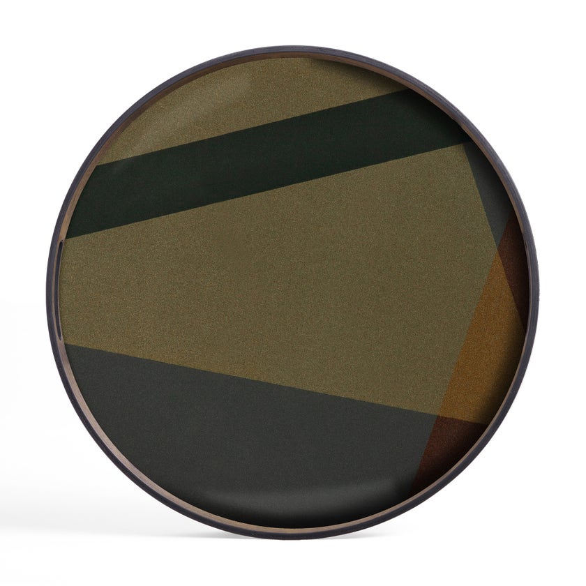 Plateau rond en verre ANGLE de Ethnicraft Accessories, Ø.48 cm, Slate Plateau rond en verre ANGLE de Ethnicraft Accessories, Ø.48 cm, Slate