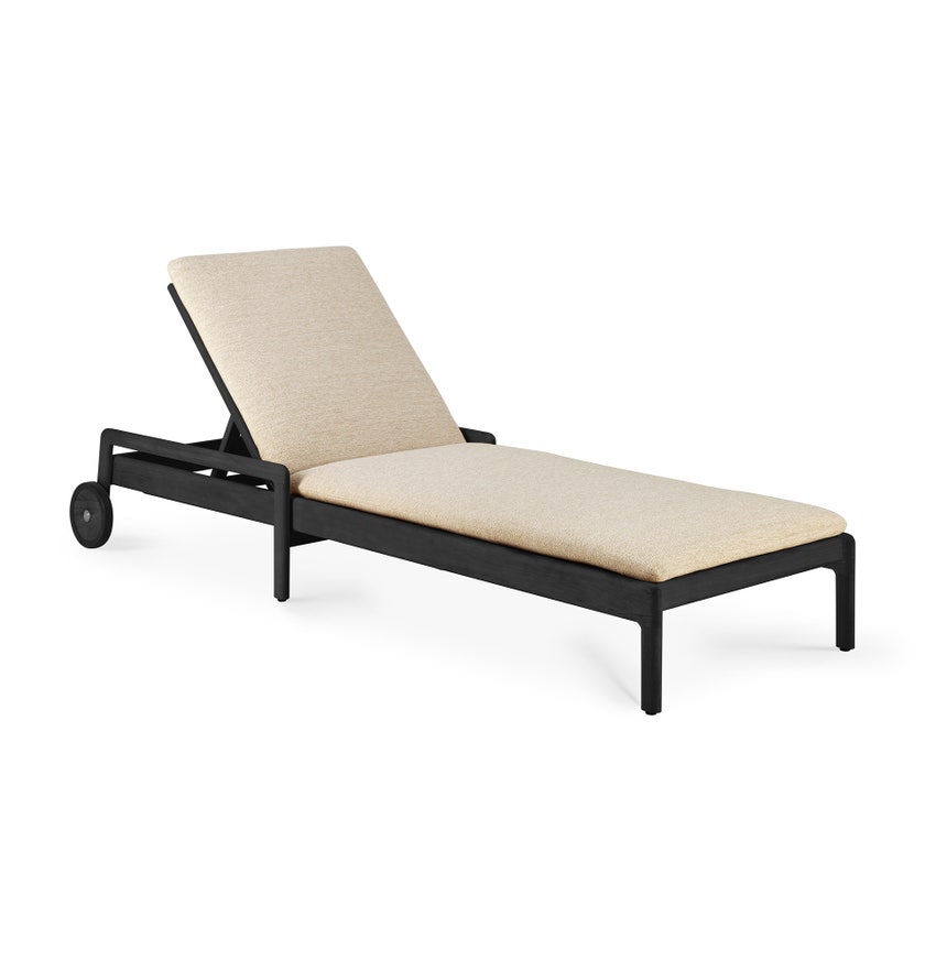 Chaise longue de Jardin ajustable Jack - Teck vernis noir - coussin fin tissu naturel