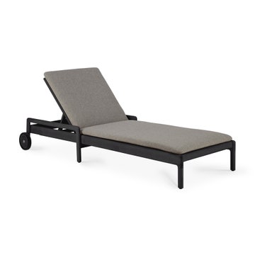 Chaise longue de Jardin ajustable Jack - Teck vernis noir- coussin fin tissu Mocha