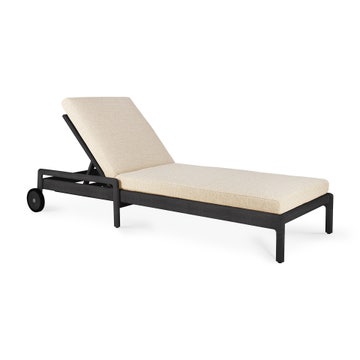 Chaise longue de Jardin ajustable Jack - Teck vernis noir - tissu naturel