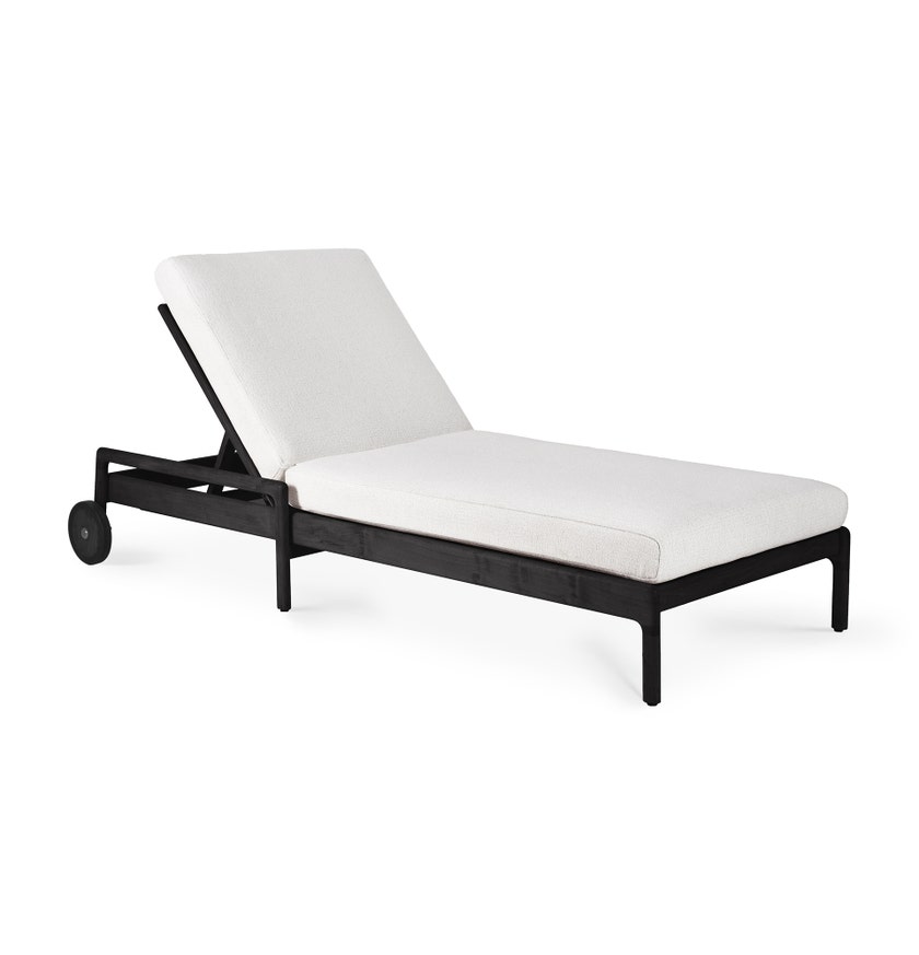 Chaise longue de Jardin ajustable Jack - Teck vernis noir - tissu Off White