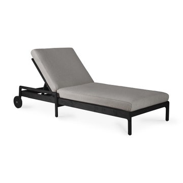 Chaise longue de Jardin ajustable Jack - Teck vernis noir- tissu Mocha