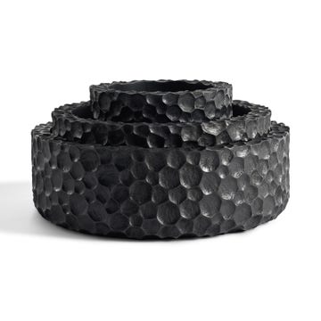 Set de 3 corbeilles de table CHOPPED d'Ethnicraft, Acajou massif teinté noir