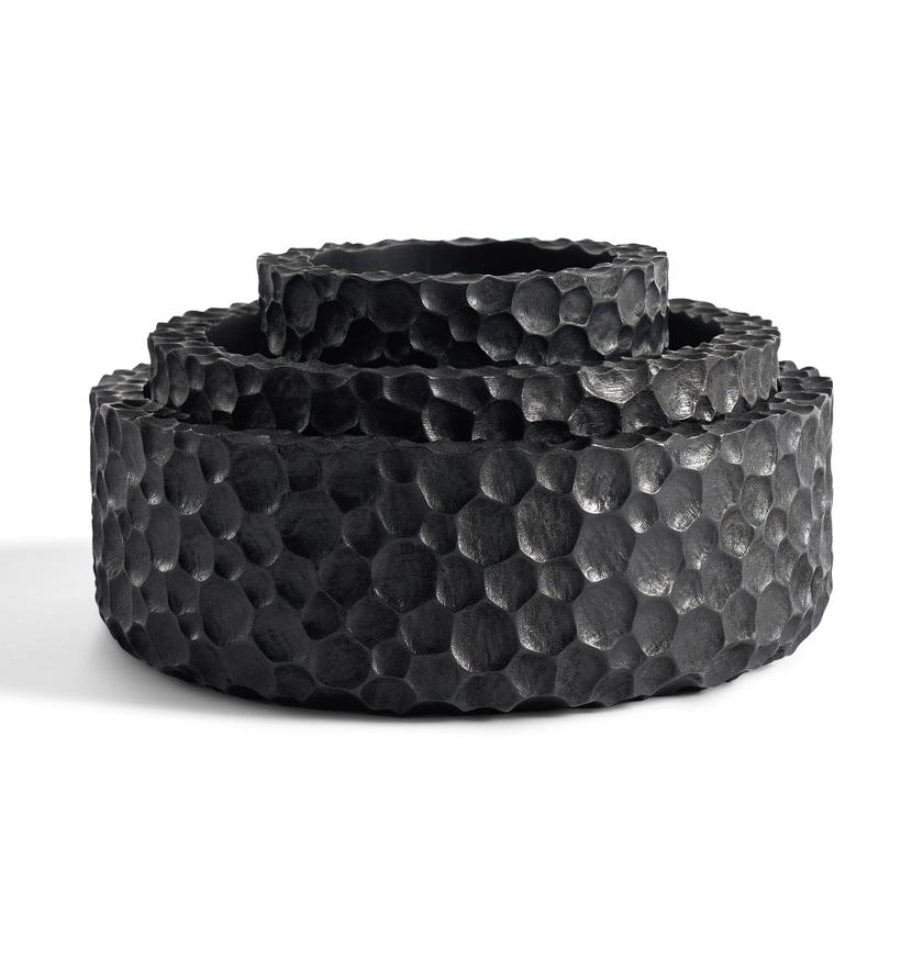 Set de 3 corbeilles de table CHOPPED d'Ethnicraft, Acajou massif teinté noir