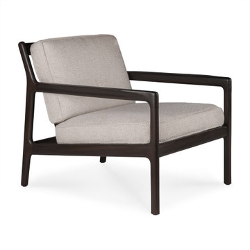 Fauteuil lounge JACK de Ethnicraft, Acajou brun foncé vernis, Tissu ivoire