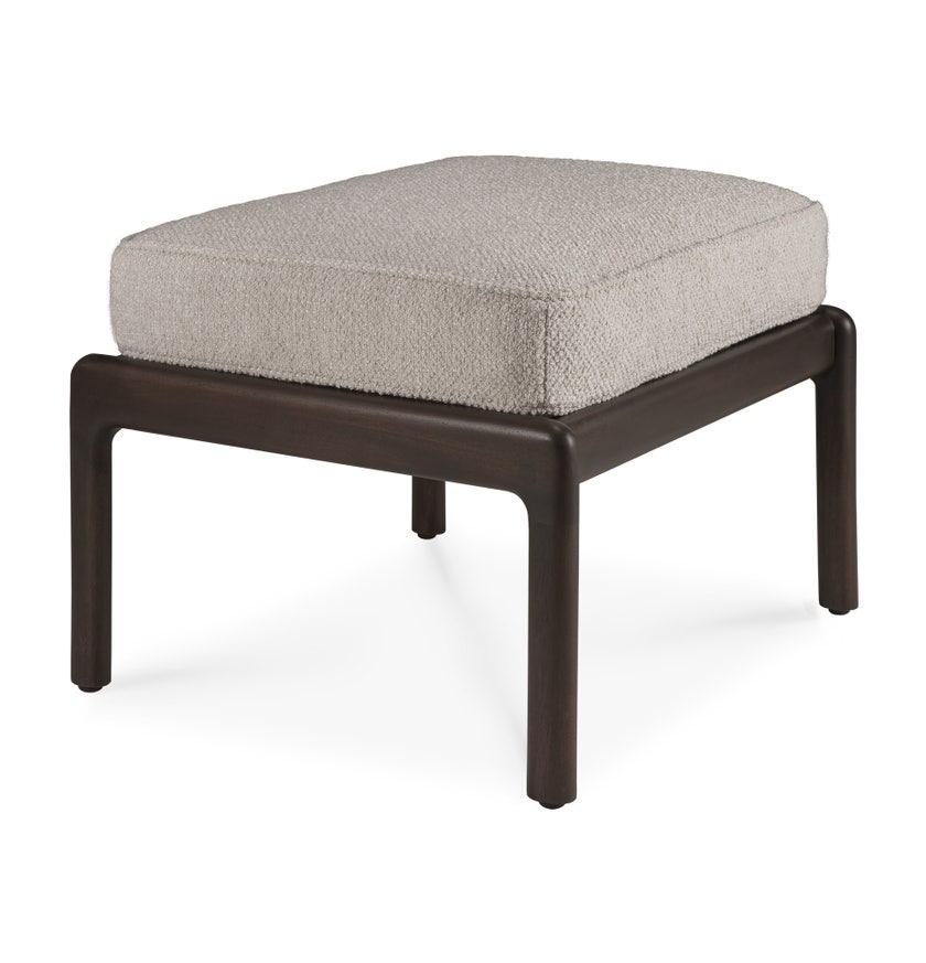 Repose-pieds / pouf JACK de Ethnicraft, Acajou brun foncé vernis, Tissu ivoire