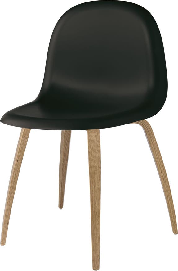Chaise 3D de Gubi, Assise polypropylène noir, Base en chêne laqué semi mat Chaise 3D de Gubi, Assise polypropylène noir, Base en chêne laqué semi mat