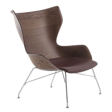 Fauteuil K/WOOD de Kartell, Frêne foncé avec cuir, Noir