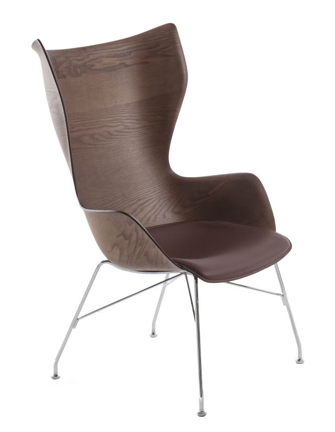 Fauteuil K/WOOD de Kartell, Frêne foncé avec cuir, Noir Fauteuil K/WOOD de Kartell, Frêne foncé avec cuir, Noir